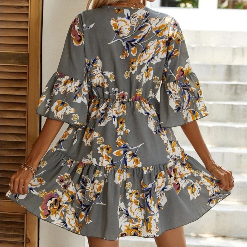 Floral print ruffle hem A-line dress - Picture 3 of 6